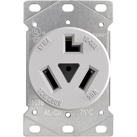 AIDA 10-30R Dryer Outlet 30-Amp 3-Pole, 3-Wire 125/250-Volts Non-grounding Heavy Duty Flush Mount Power Receptacle for Dryer, Space Heaters, UL ...