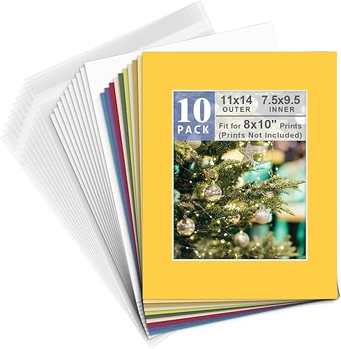 Golden State Art, Paquete de 10 paspartús precortados de colores mixtos de 11 x 14 pulgadas para fotos de 8 x 10 pulgadas con juegos de paspartús de