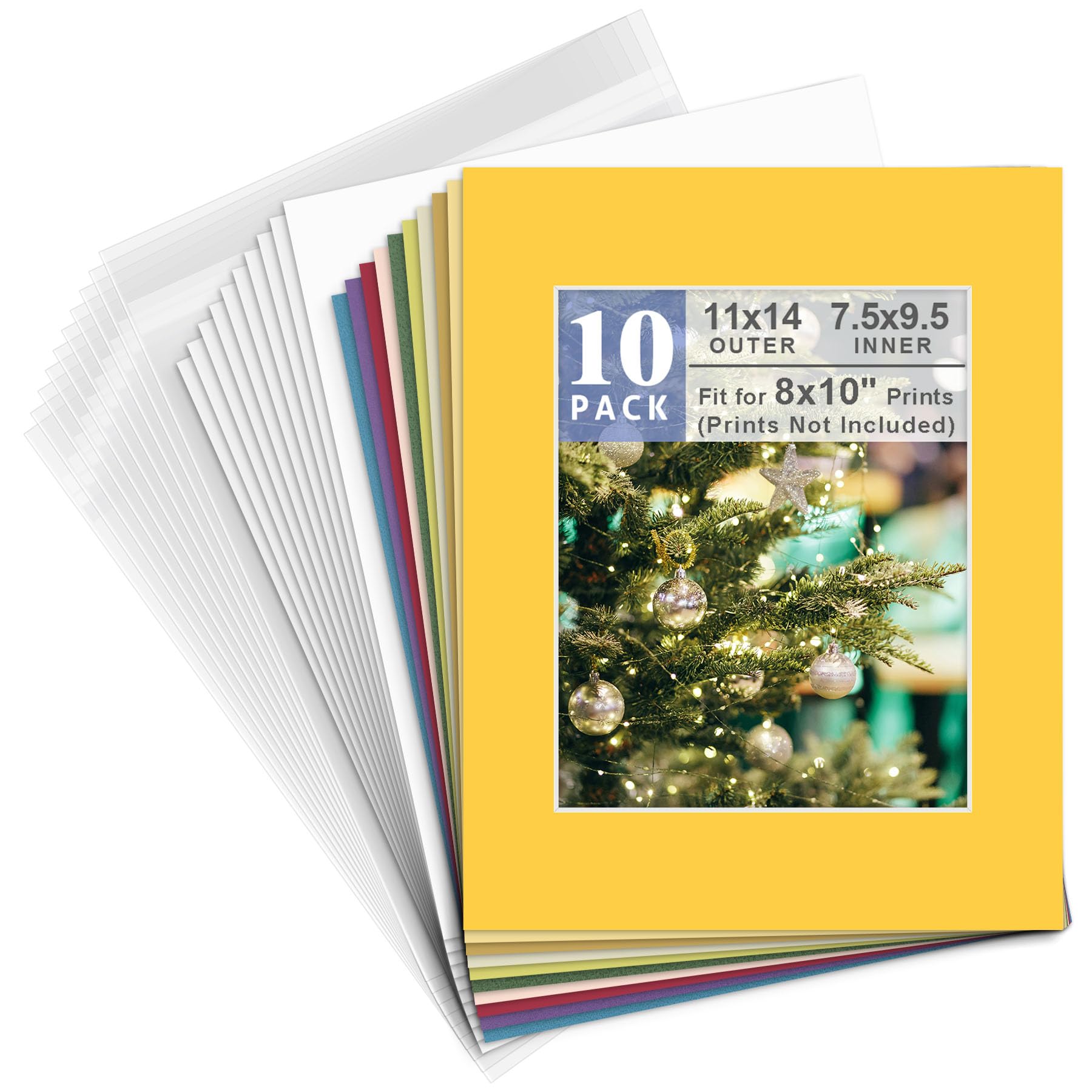 Golden State Art 10 Pack Mixed Color Photo Mats 11x14 for 8x10+Backing+Bags