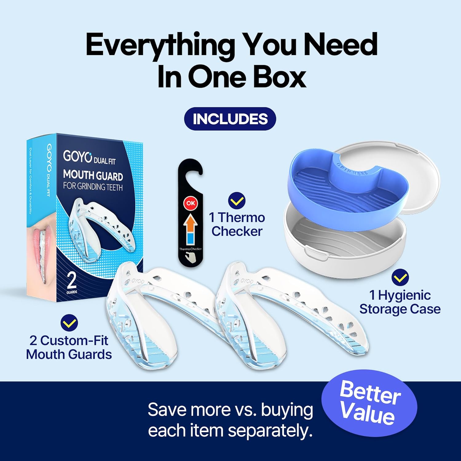 GOYO Dual FIT Pack of 2 Mouth Guard for Clenching Teeth at Night with Thermo Checker & Dental Case | Night Guards for Teeth Grinding | Custom-Fit & Custom Moldable Bruxism Sleep Night Guard – BPA-Free - Image 5