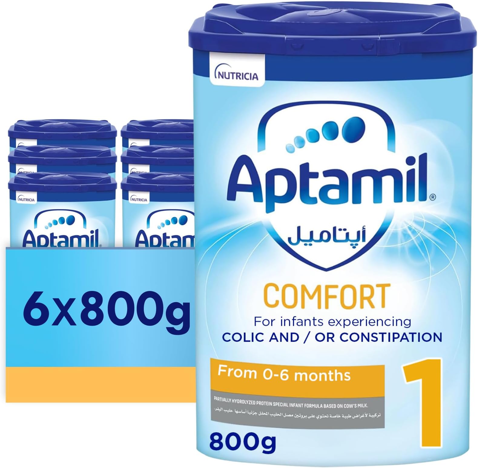 Comfort 1 Infant Formula Milk From 0-6 Months, Dietary Management of Colic & Constipation, Easy To Use Pack, 800g - Pack of 6