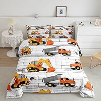 Vista 5 de Manfei Juego de edredón de excavadoras, tamaño individual, juego de edredón de tractor y camión con 1 funda de almohada, juego de ropa de cama