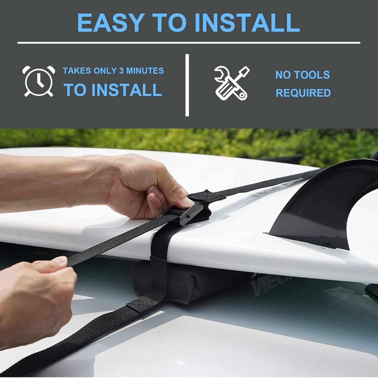 WONITAGO Soft Roof Rack Pads with Single Wrap-Rax Straps for Surfboard, SUP Paddleboard, Snowboard, 19 inch (Pair) Black : Sports & Outdoors