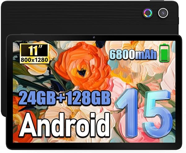 Whitedeer Tablet 11 Pulgadas Android 15, 24GB RAM+128GB ROM (1TB Expandible), Batería 6800mAh, IPS 1280×800, Octa-Core, WiFi 6+BT5.4, Widevine L1, 5MP+8MP, Reconocimiento Facial, Negro - 1