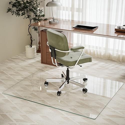 Miniatura 3 de Tapete para silla de 46 x 55 pulgadas, vidrio templado resistente para suelo duro, tapete transparente para silla de oficina de 15 pulgadas de