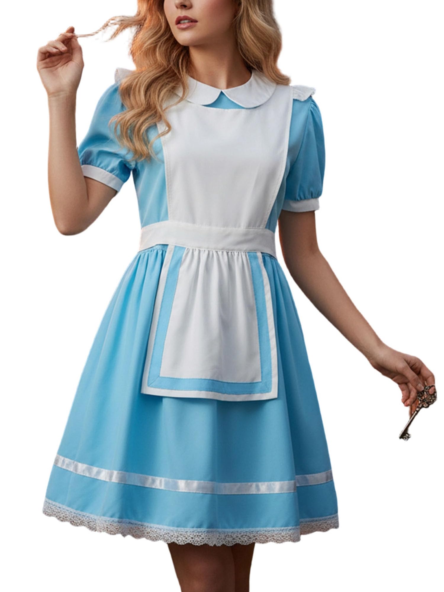 Feclmiyt Women Dorothy Costume Doll Collar Long Blue Gingham Dress Cosplay Costumes