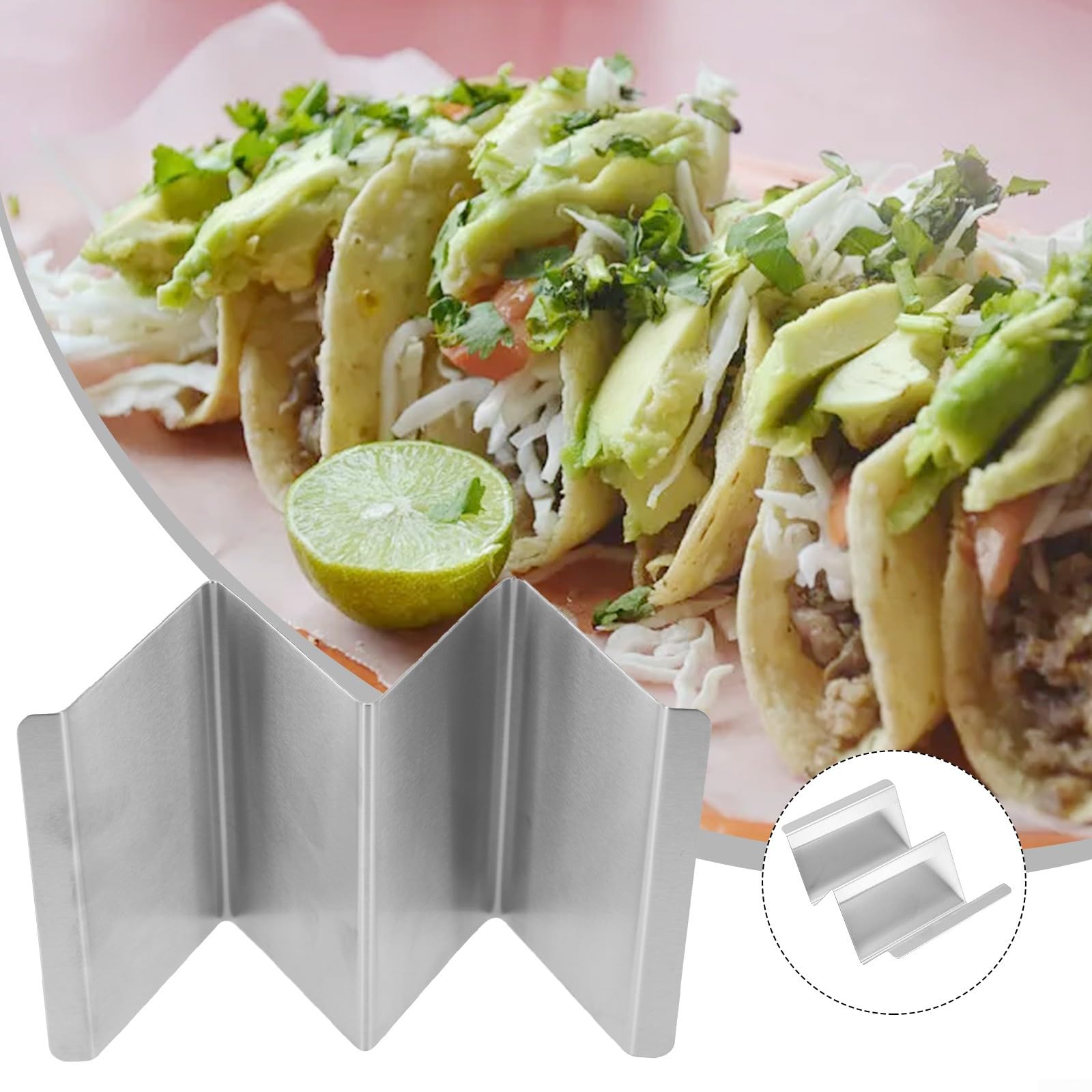 Support à tacos en acier inoxydable pouvant contenir 2 tacos par plateau à tacos, passe au four, au barbecue et au lave-vaisselle