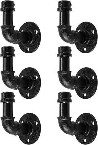 Ganchos para toallas de baño para colgar, paquete de 6 soportes industriales vintage para toallas de tubería, color negro, gancho resistente para