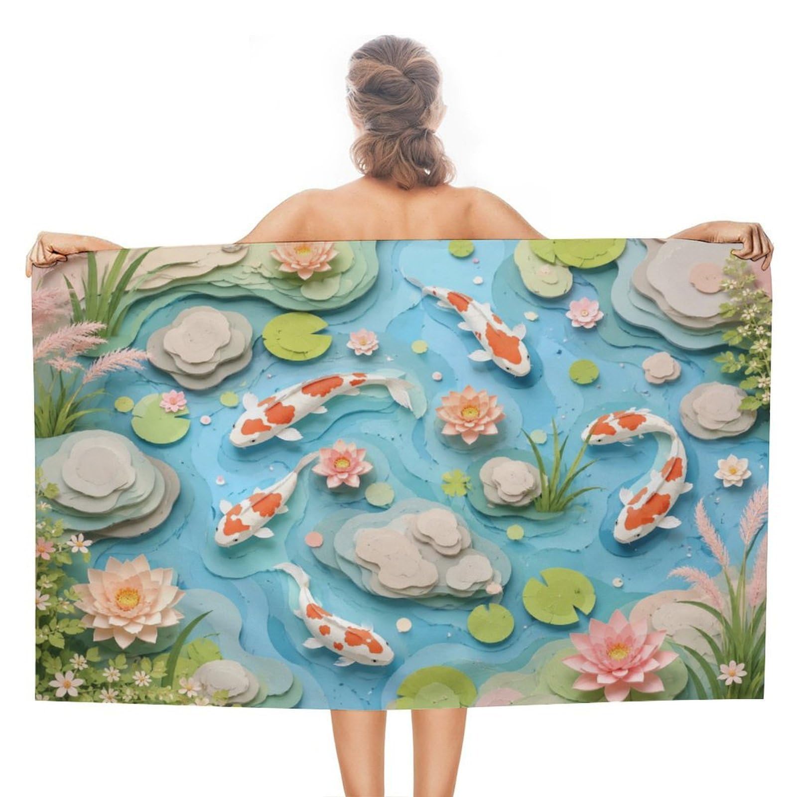 Anceky Koi Fish Pond Waterlily Garden Oversized Beach Towel Quick Dry Sand Free Microfiber Travel Towel Lightweight Multi Purpose Beach Blanket Pool Gym Bath Towel 51x31 in