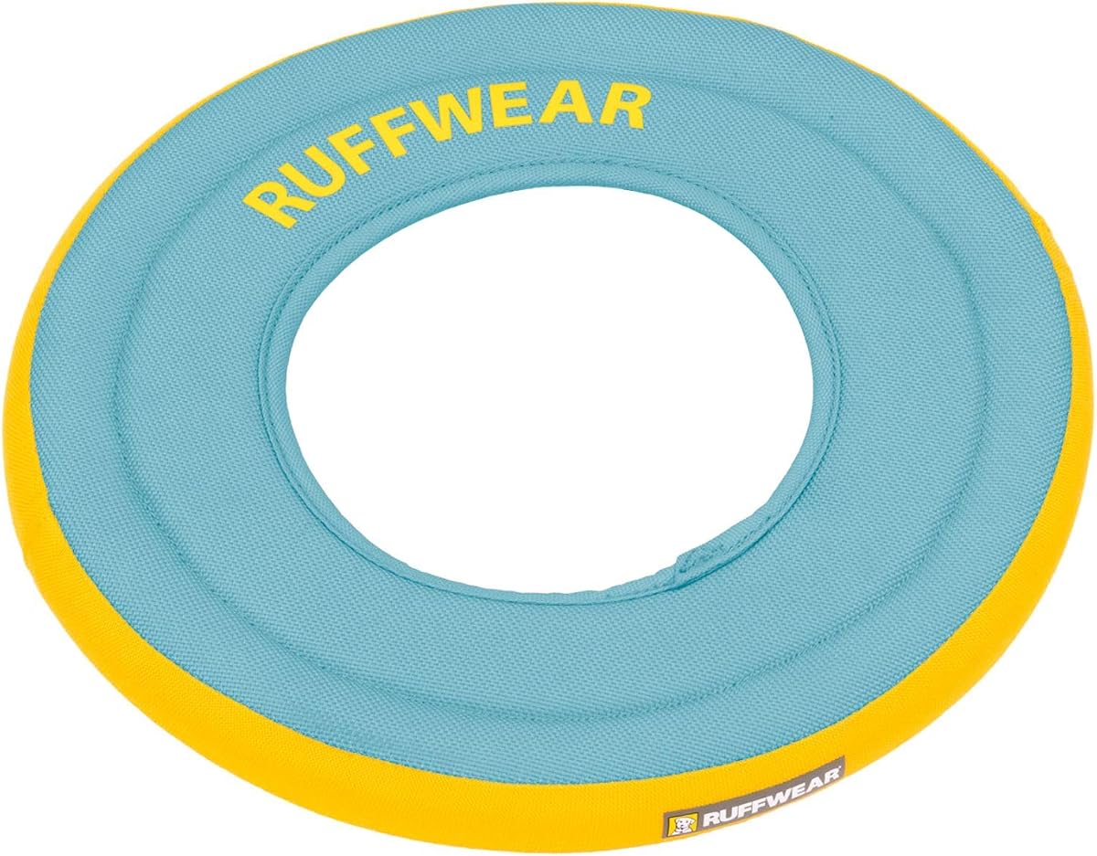 Ruffwear, Juguete para perros con disco volador Hydro Plane, azul bioluminio, 9 pulgadas, mediano | Juguete flotante de espuma flotante suave, juguete interactivo ligero para agua y nieve, suave con los dientes, juego duradero al aire libre