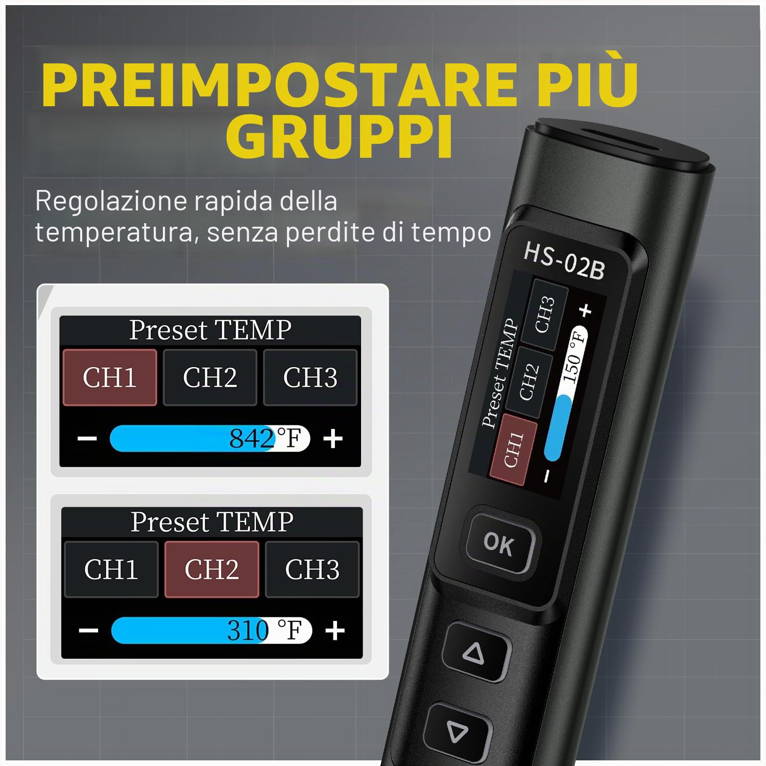 FNIRSI HS-02B - Kit di saldatura portatile con cavo, 100 W, riscaldamento in 2 secondi, 100-450 °C, 3 gruppi di temperature pre-impostate, 3 punte di saldatura 210, penna digitale per saldatura