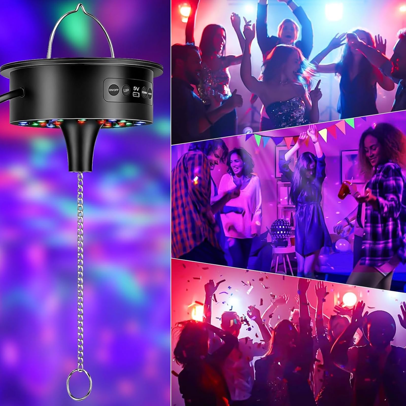 Sfera da discoteca, motore a 30 LED RGB con telecomando, velocità di rotazione regolabile 0-15 giri/min, motore rotativo a LED, motore rotante, sfera a specchio, motore silenzioso per sfere di specchi
