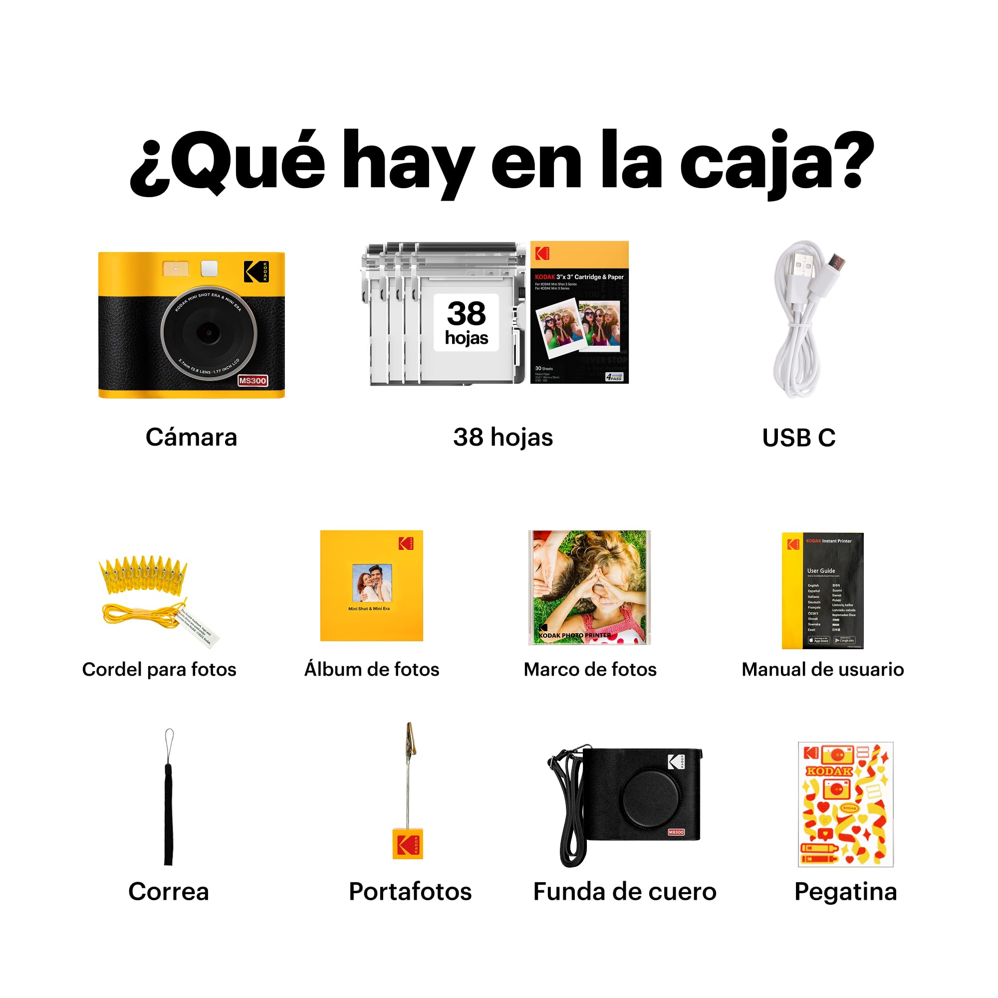 KODAK Mini Shot 3 ERA 4PASS 2-en-1 Cámara Instantánea e Impresora de Fotos (7,6x7,6cm) (Cámara + Pack de Regalo con 68 Hojas (8 Hojas Iniciales + 60 Hojas), Amarillo)