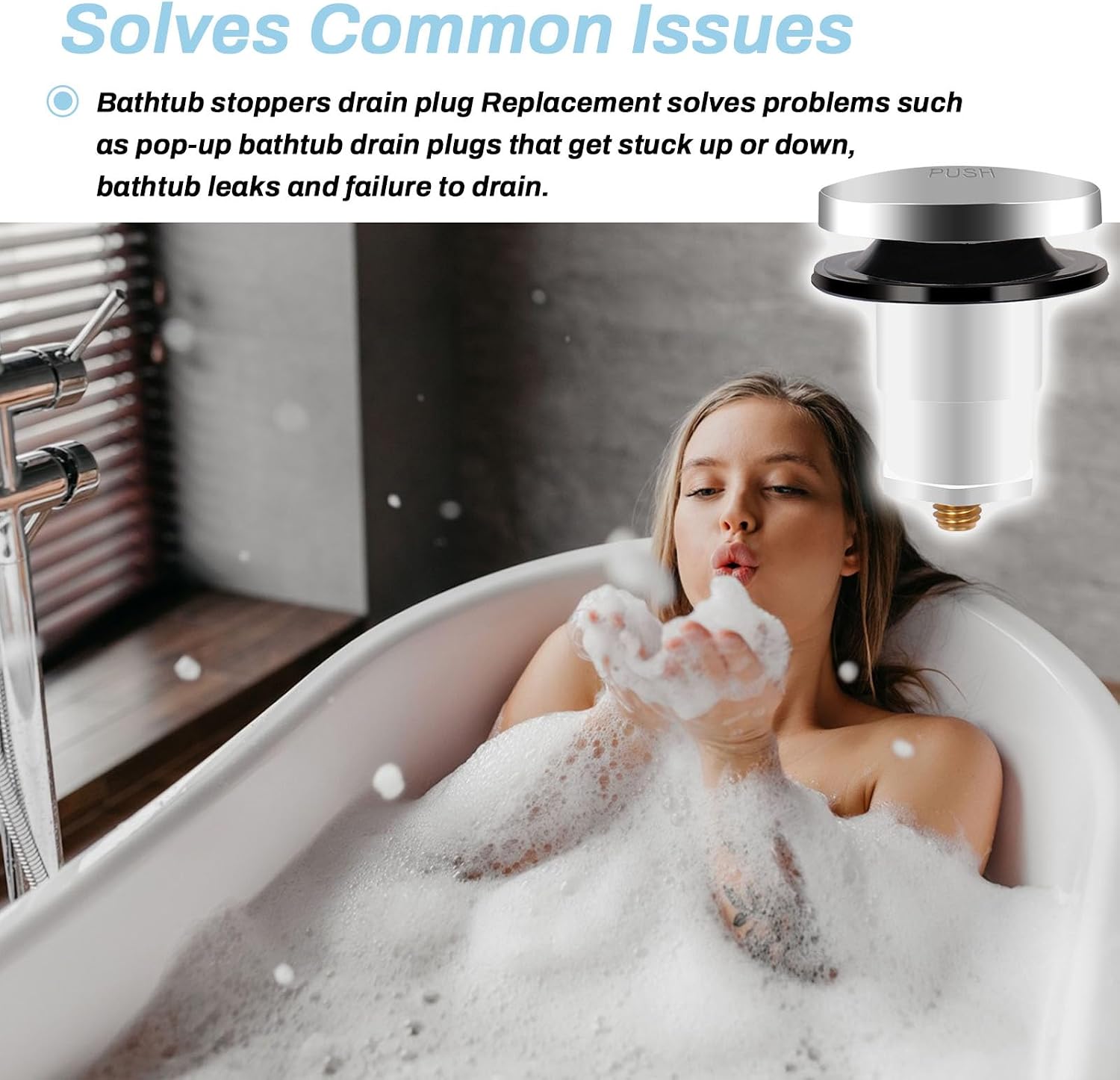 1068204 Pop Up Bathtub Drain Stopper, with 3/8'' Thread Studs, 2 Pcs | for Kohler Bathtub K-7272 K-7271 K-7259 K-7265