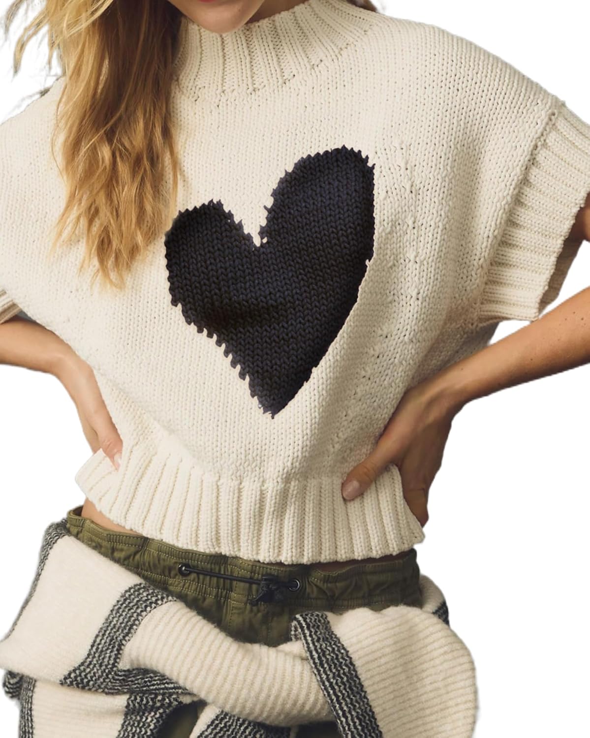 Kedera Womens Heart Short Sleeve Sweaters Pullover Shirt Tops Crew Neck Lightweight Ribbed Knit Sweater Blouses - Image 2