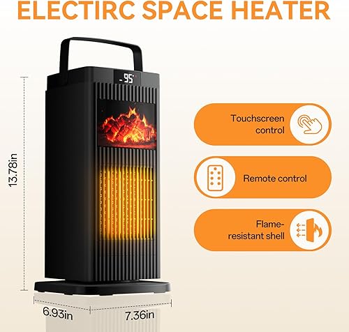 Miniatura 3 de Calentador de espacio eléctrico, calentadores de espacio portátiles con efecto de llama de chimenea, 1500 W, oscilante, calentador eléctrico de