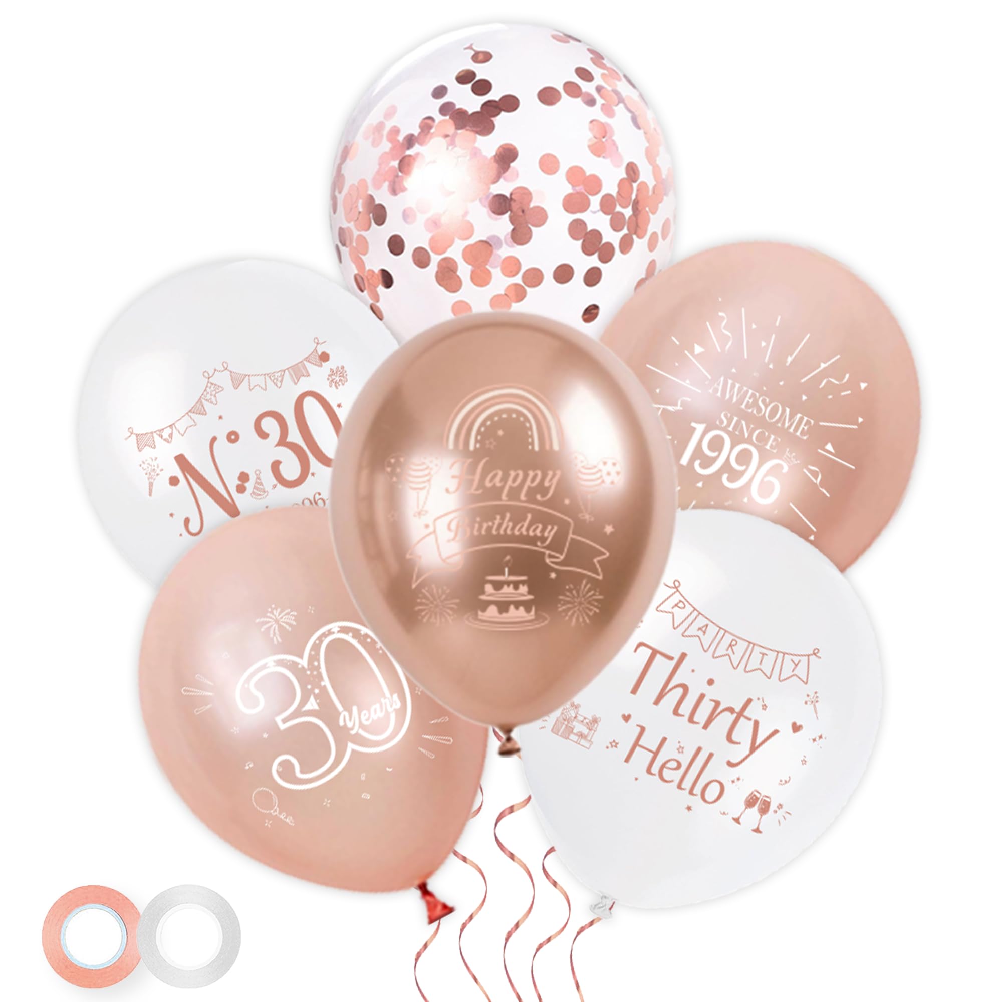 Happy 30th Birthday Balloons Decorations, Rose Gold Awesome Since 1996