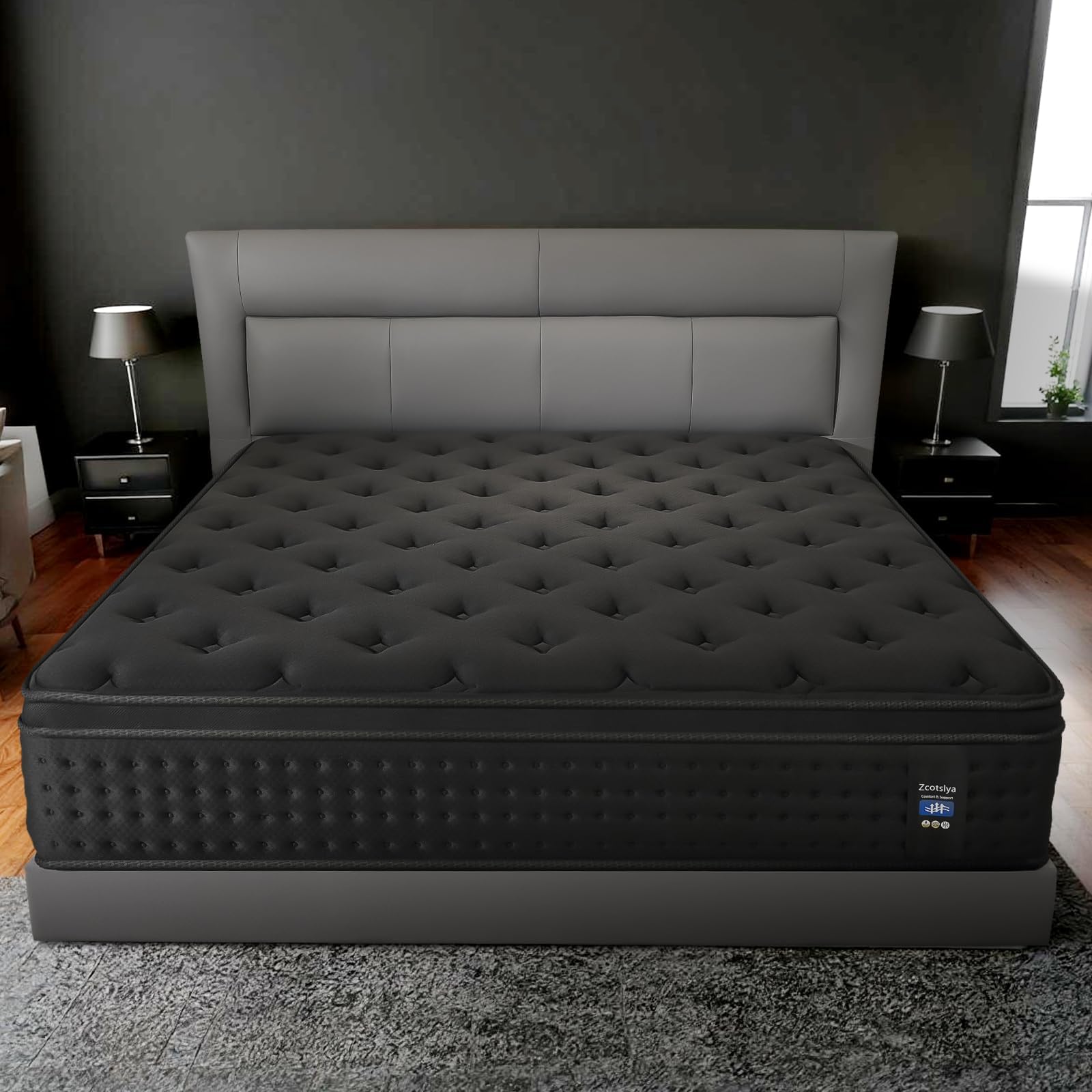 queen mattress, 12 inch hybrid mattress in a box, medium firm, memory foam and individual pocket springs for motion isolation, comfortable and pressure relief, black