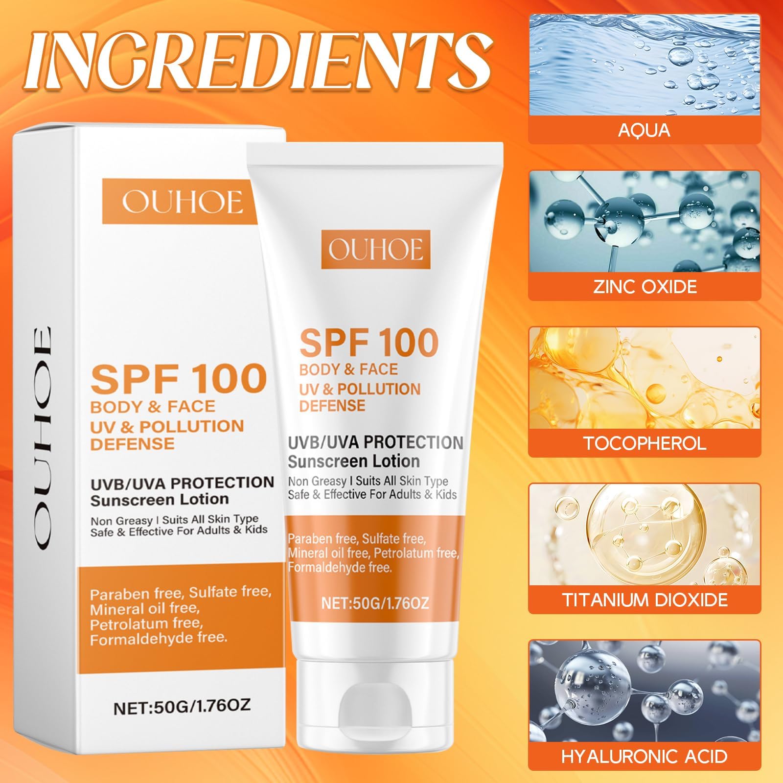 Crema Solare Viso SPF 100, Protezione Solare 100 SPF, Una Crema Solare Idratante, Waterproof, Non Grasso, Forte Protezione UVA/UVB, per Corpo e Viso Difesa