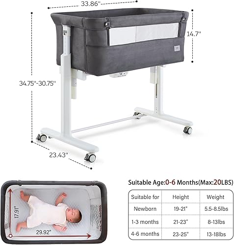 Miniatura 5 de Moisés mecedor para bebé, moisés eléctrico automático junto a la cama, durmiente junto a la cama para bebé de 5 alturas ajustables para infantes de