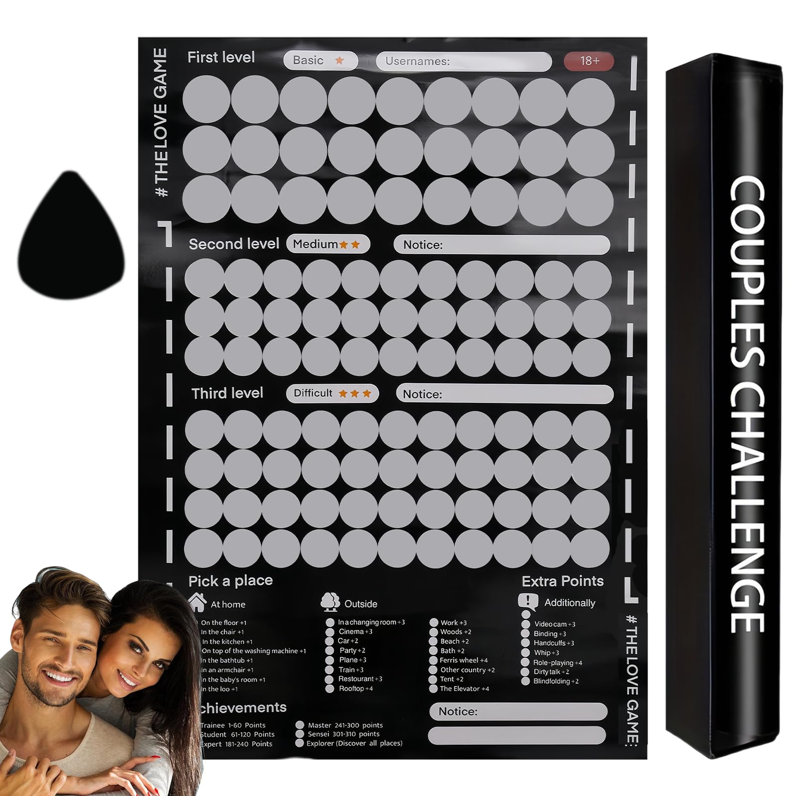 WANDGU Love Game Poster Scratch Off: 100 Date Night Game Ideas for Couples, Romantic Couple Gift (Anniversary/Valentine's Day), Creative Scratch Poster as Wall Decoration