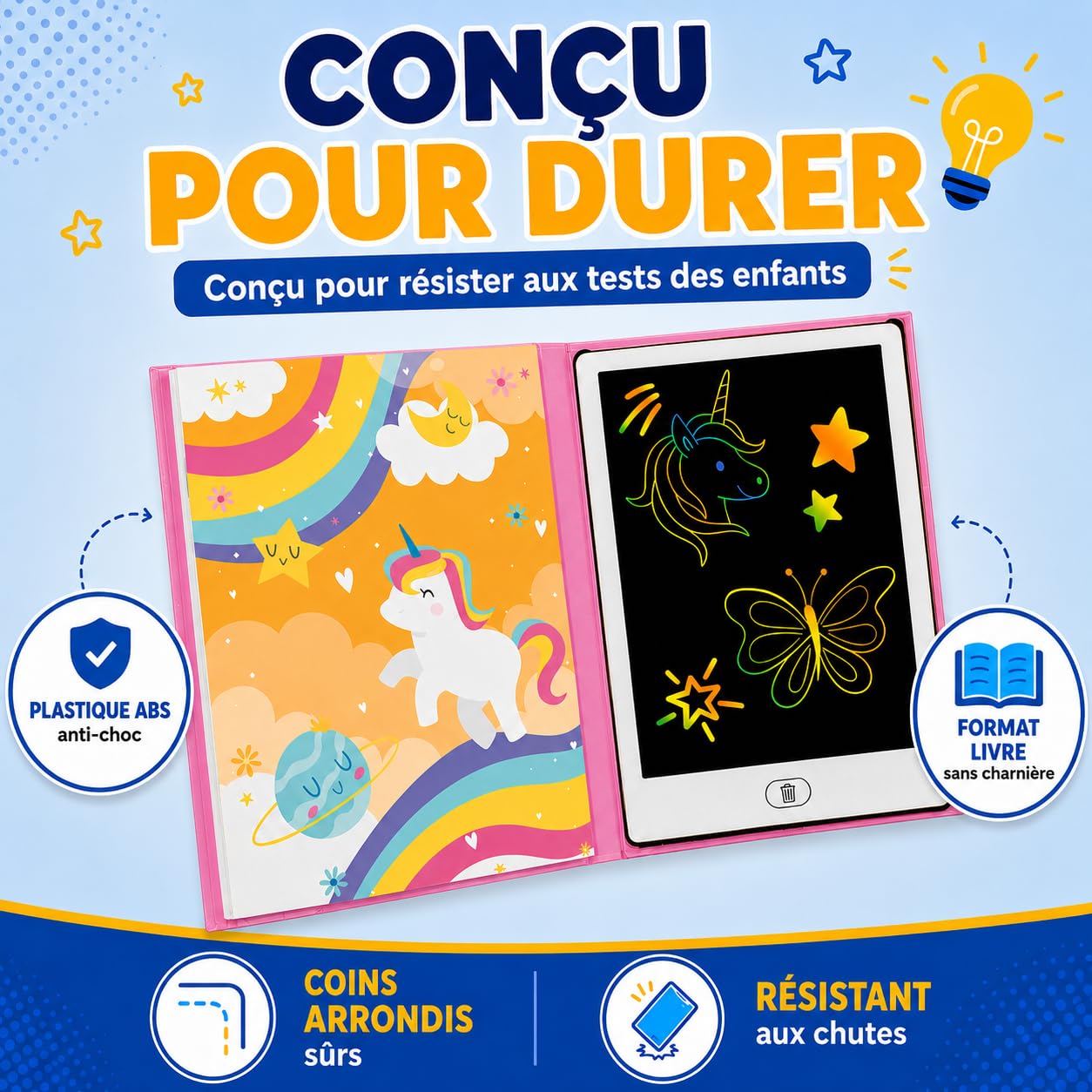 Big Minds - Tablette Dessin Enfant Rainbow Lcd | Tablette Magique Enfant 20 Pochoirs Réversibles | Ardoise Magique Format Livre | Jouet Enfants 4 Ans Effaçable | Cadeau Fille 5 Ans | Jouet 6 Ans