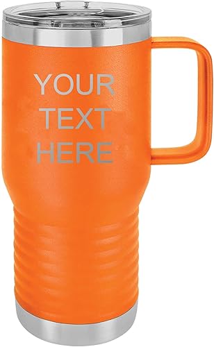 Miniatura 3 de Taza de café de acero inoxidable de 20 onzas con aislamiento de texto personalizado, con asa, tapa deslizante, personalizable (morado)