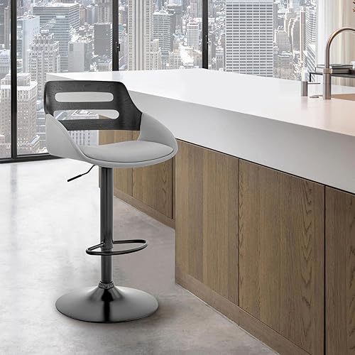 Miniatura 103 de Armen Living Taburete de bar de madera giratorio de mediados de siglo con pedestal moderno con piel sintética para encimera de isla de cocina,