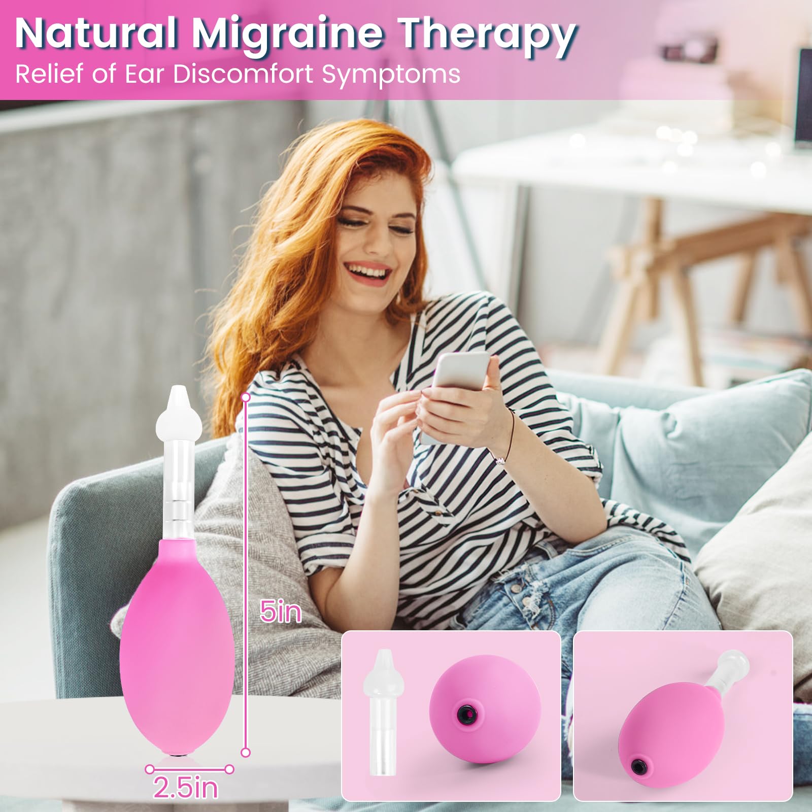 Eustachian Tube Unclogger, Ear Popper Ache Clogged Congestion Tinnitus Migraine Relief Device, Inner Ear Pressure Balance (Pink, One Size) — Amazon image 7