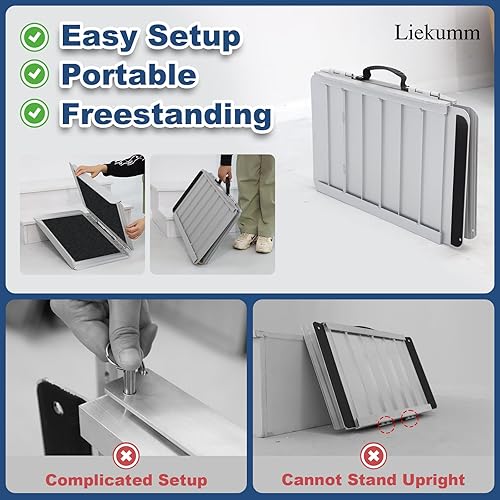 Miniatura 10 de LIEKUMM Rampa de umbral de aluminio portátil de 2 pies, capacidad de 600 libras, rampa de umbral de transición de superficie antideslizante, rampa