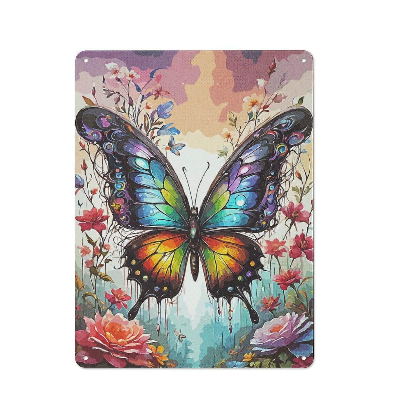Vintage Butterfly Flower Metal Plaque 40x30cm, Kitchen Wall Decor for Restaurant, Kitchen, Counter Or Breakfast Nook