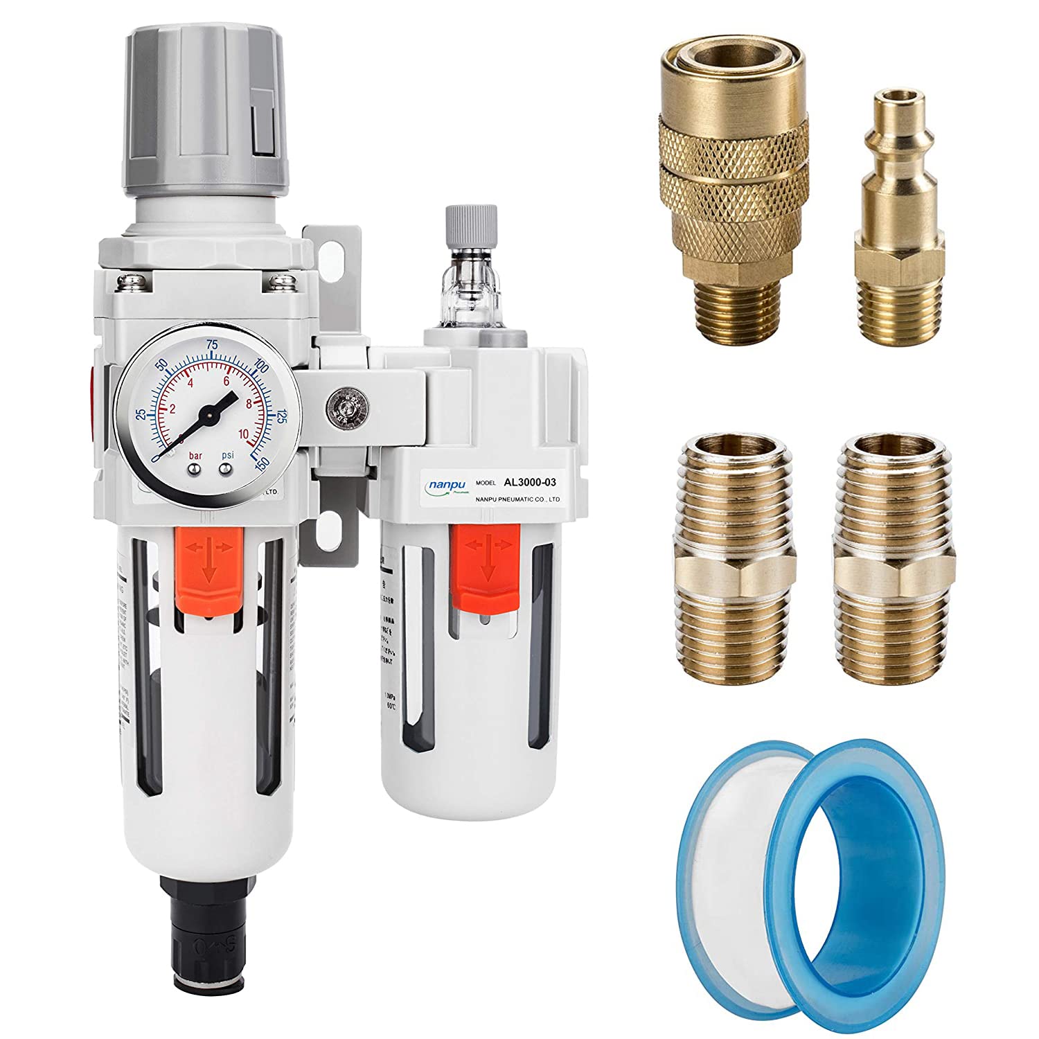NANPU 1/2" NPT Air Filter Regulator Lubricator Combo, Water Separator — Amazon image 17