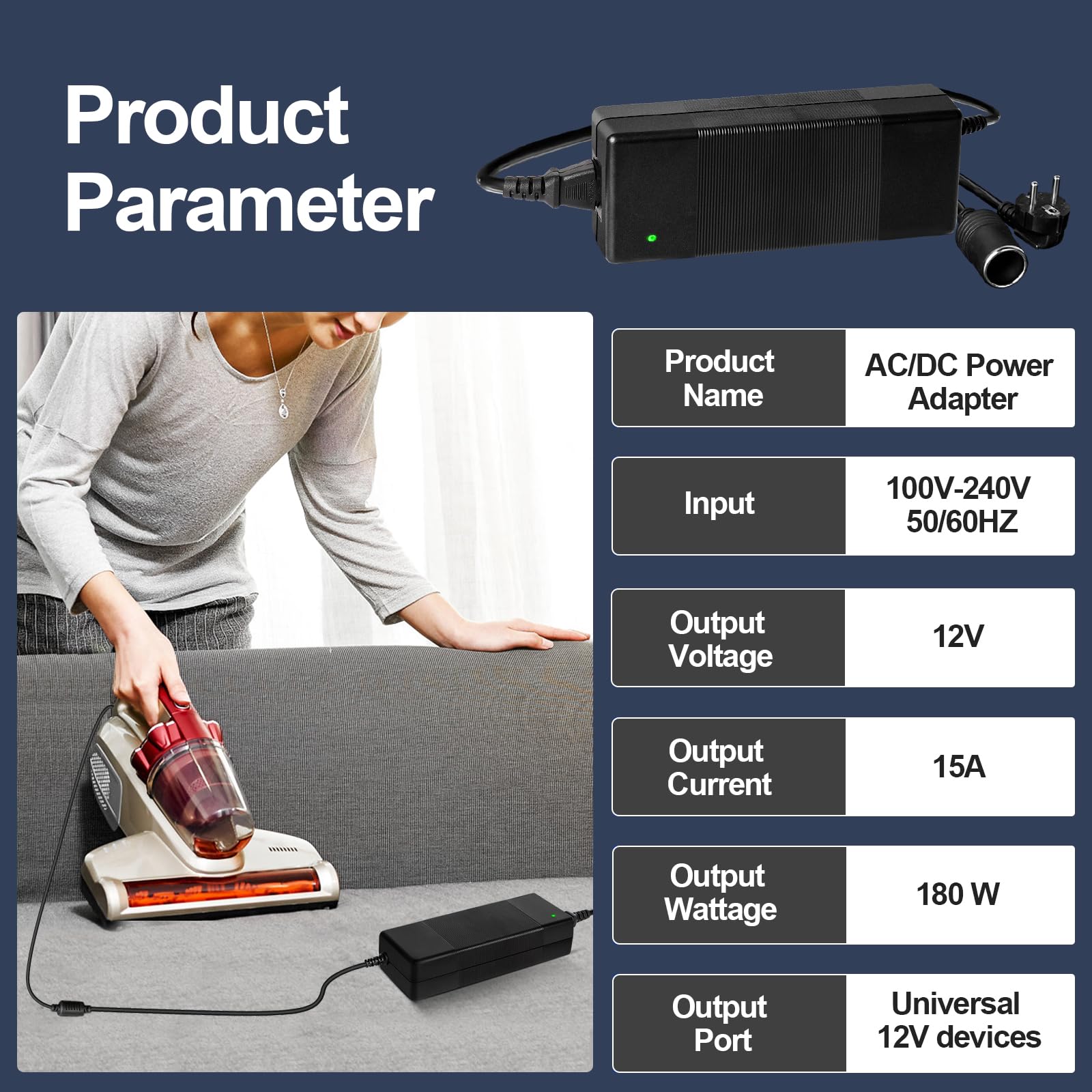 180W 15A AC à DC Adaptateur Converter, 220V 12V Adaptateur Allume Cigare Secteur Transformateur Électriques Prise d'Allume Cigare de Convertisseur pour Voiture Réfrigérateur Aspirateur