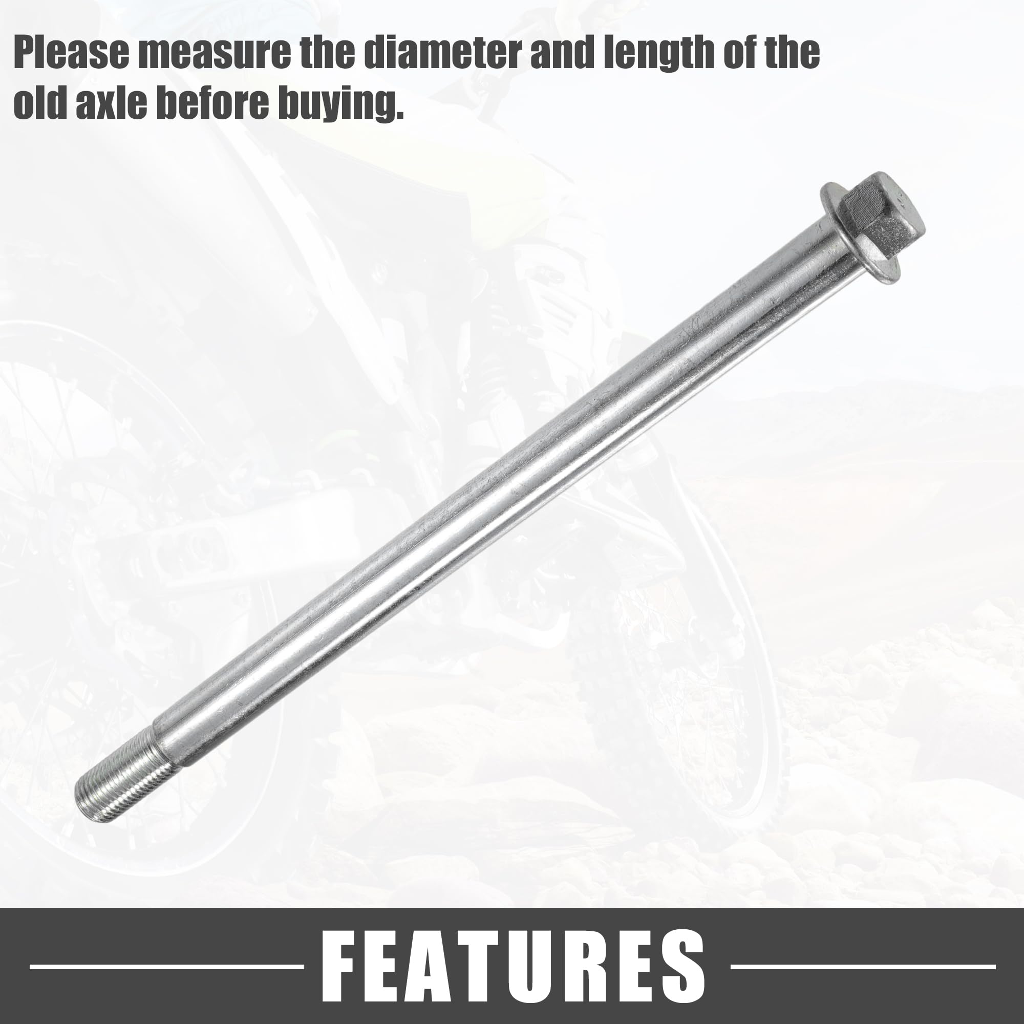 A ABSOPRO Essieu Avant Arrière Avec Bague Et Vis Boulon M14 240mm Dirt Bike Scooter Atv Essieu De Roue En Acier Allié Ton Argent