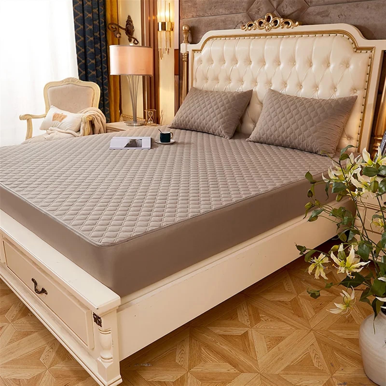 Cubrecolchón Impermeable Funda de colchón completamente cerrada de 6 lados, Protector de colchón impermeable, funda de cama con sábana ajustable con cremallera Cubre Colchon(Gao ji hui,150x200x25cm)