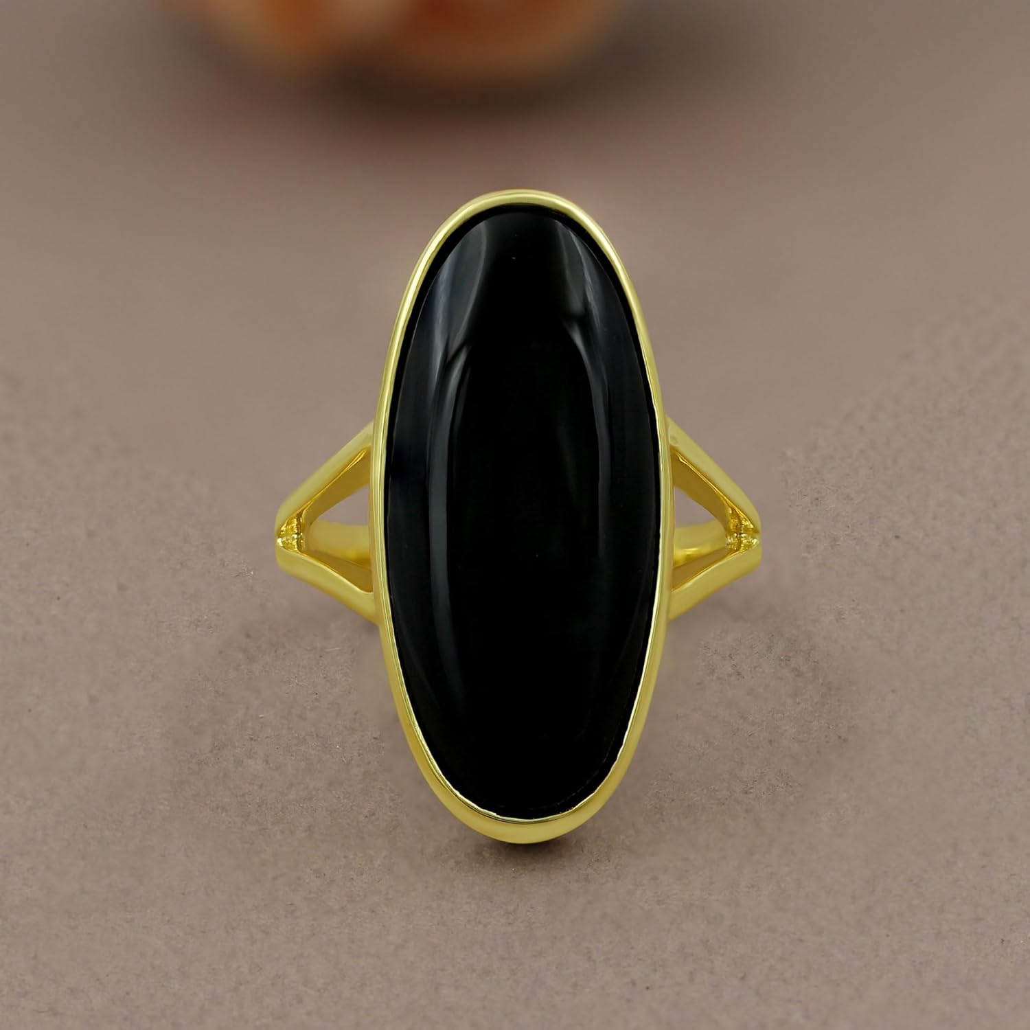 14k Yellow Gold Long Oval Shaped Natural Gemstone Rings For Women, Solitaire Birthstone Ring Jewelry Women's Day Gift For Mom Wife Sister Her