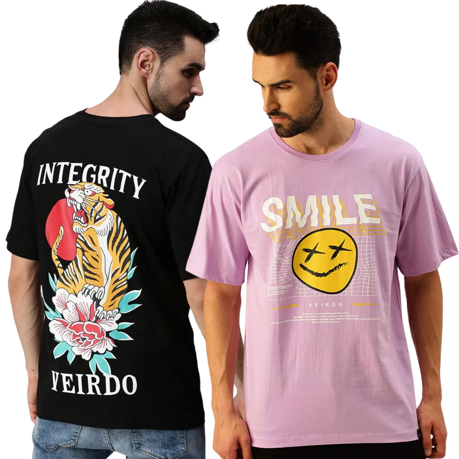 VeirdoMen's Printed Sleeveless Cotton T-Shirt - Pack of 2