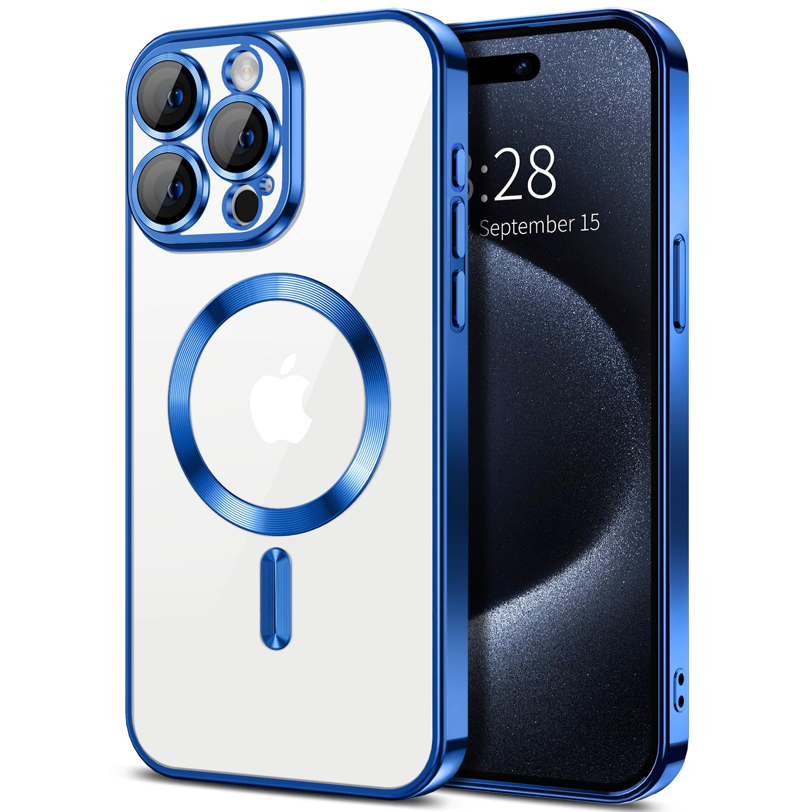 Hython Magnetic Clear for iPhone 15 Pro Max Case with Camera Lens Protector [Compatible with MagSafe] Plating Edge Slim Soft TPU Cover Protective