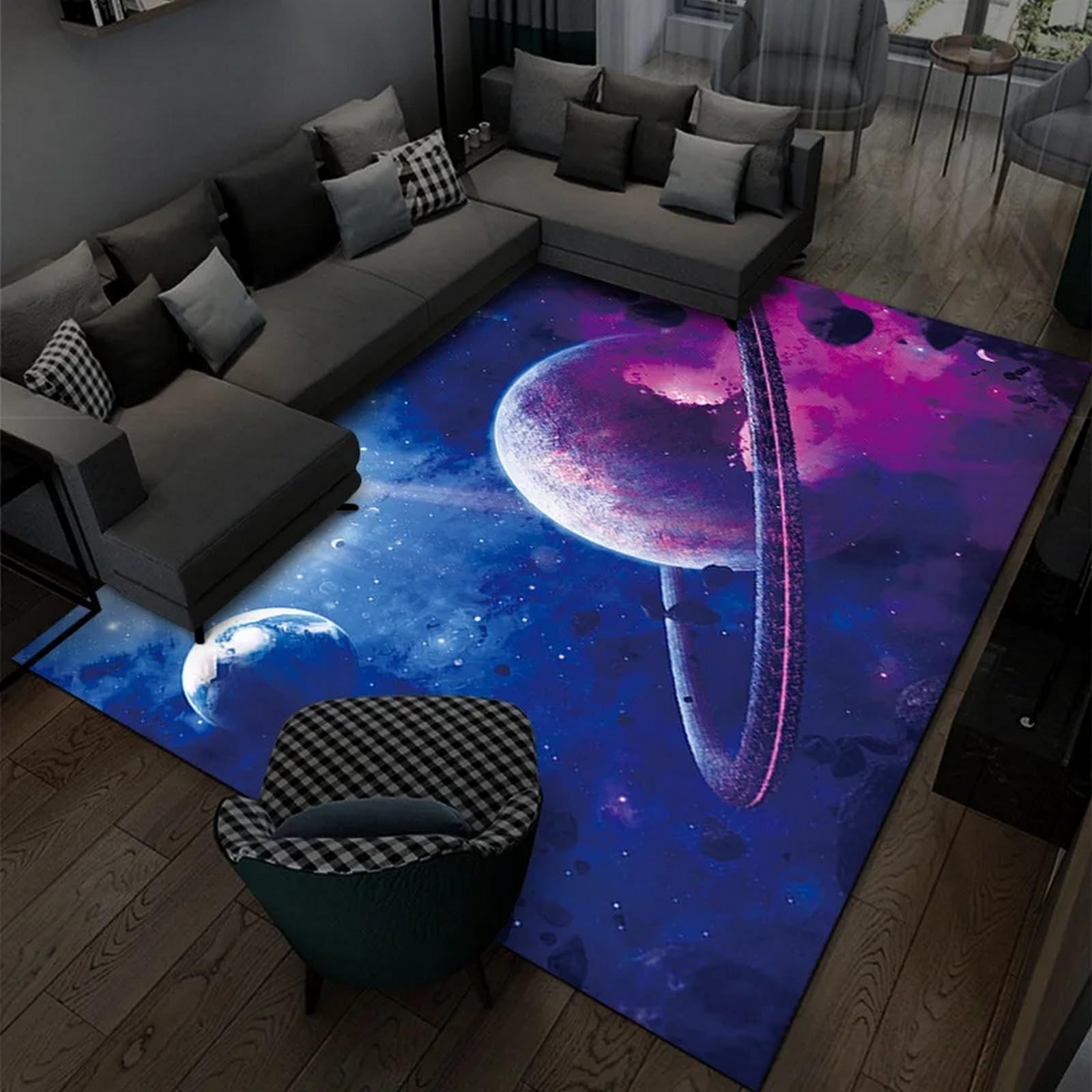 Tapis doux salon paysage spatial 3D grand tapis antidérapant intérieur