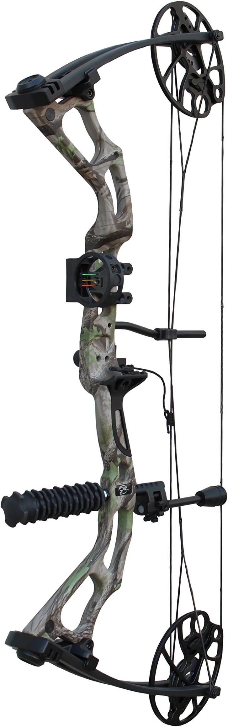 Hellbow Hunting bow Mirage with 19-31"/15-70 LBS of adjustable power, pulleys for right-handed, of camouflage color, has a 3 pins viewer, a stabilizer and an arrowrest