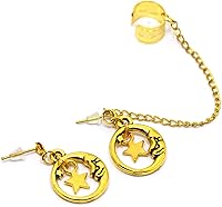 Vista 1 de Gold moon ear cuff Handmade celestial stars earrings fake cartilage cuffs half moon dangling ear wrap crescent boho Valentines jewellery gift