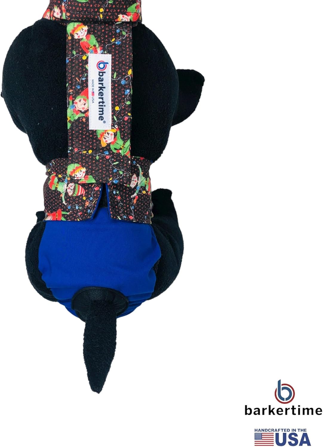 Christmas Elves on Blue Dog Diaper Overall, XXL, Without Tail Hole - Made in USA