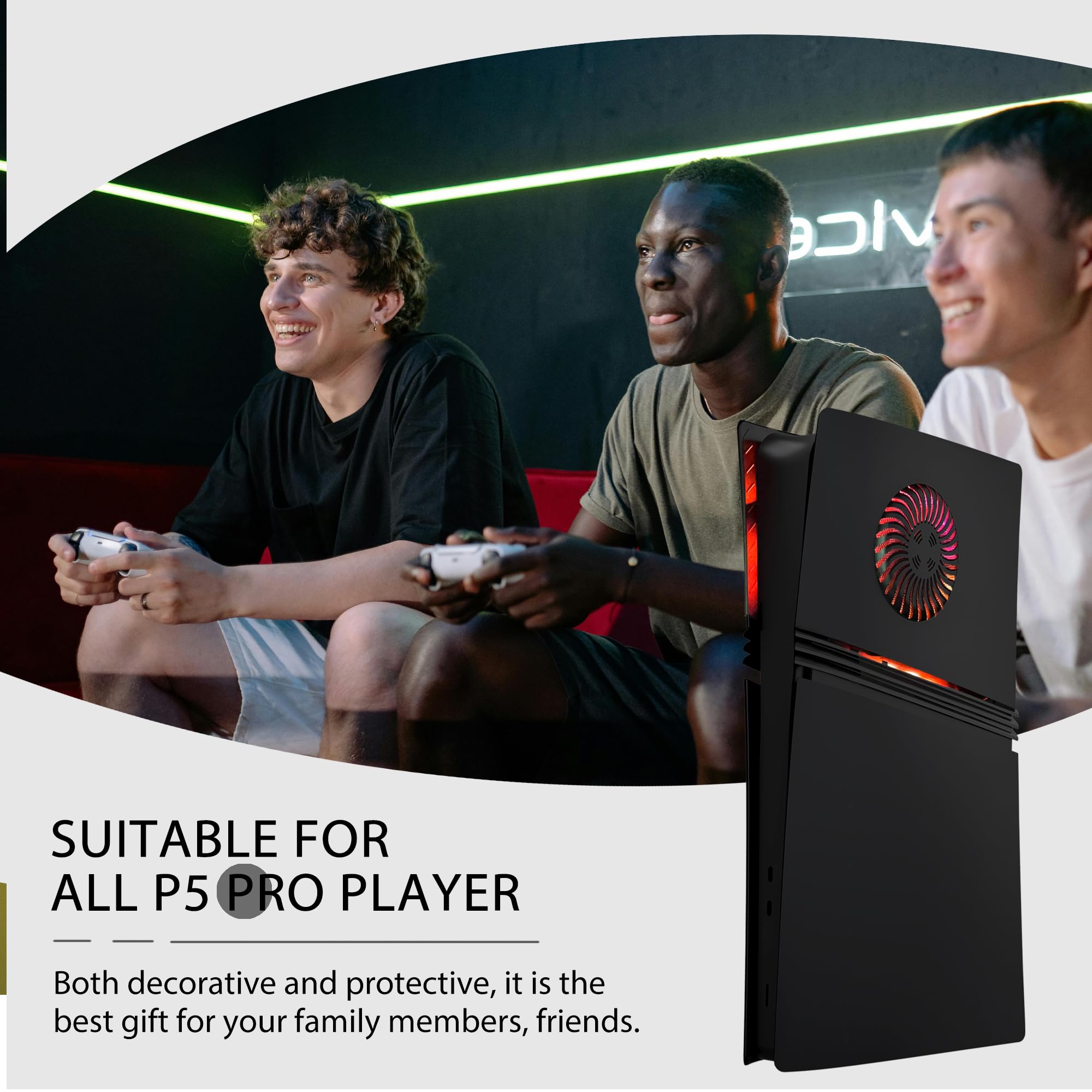 Faceplate für P5 Pro Digital Edition mit RGB-Lichtstreifen und Staubfilter mit Kühlungsöffnungen DOBEWINGDELOU 400+ Effekte LED-Lichtring Konsole Faceplate Abdeckung DIY Dekoration Kit Zubehör Schwarz