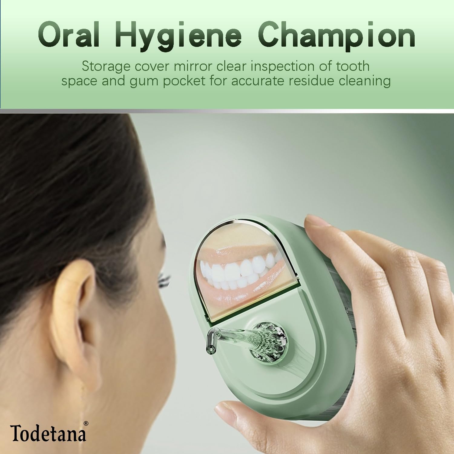 Púa dental dental de agua: irrigador oral inalámbrico portátil con modo de pulverización puntual, tanque de agua expandible desmontable y espejo pequeño, adecuado para viajes (blanco)
