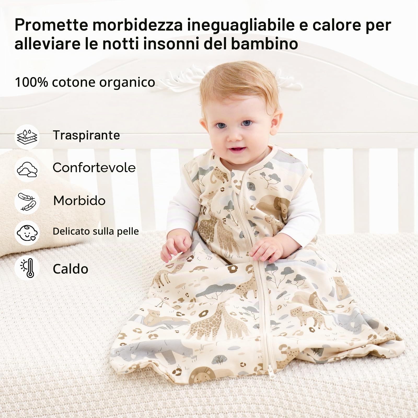 Unnivoll Sacco Nanna Estivo 0-6 Mesi 0.5 Tog 100% Cotone Neonato