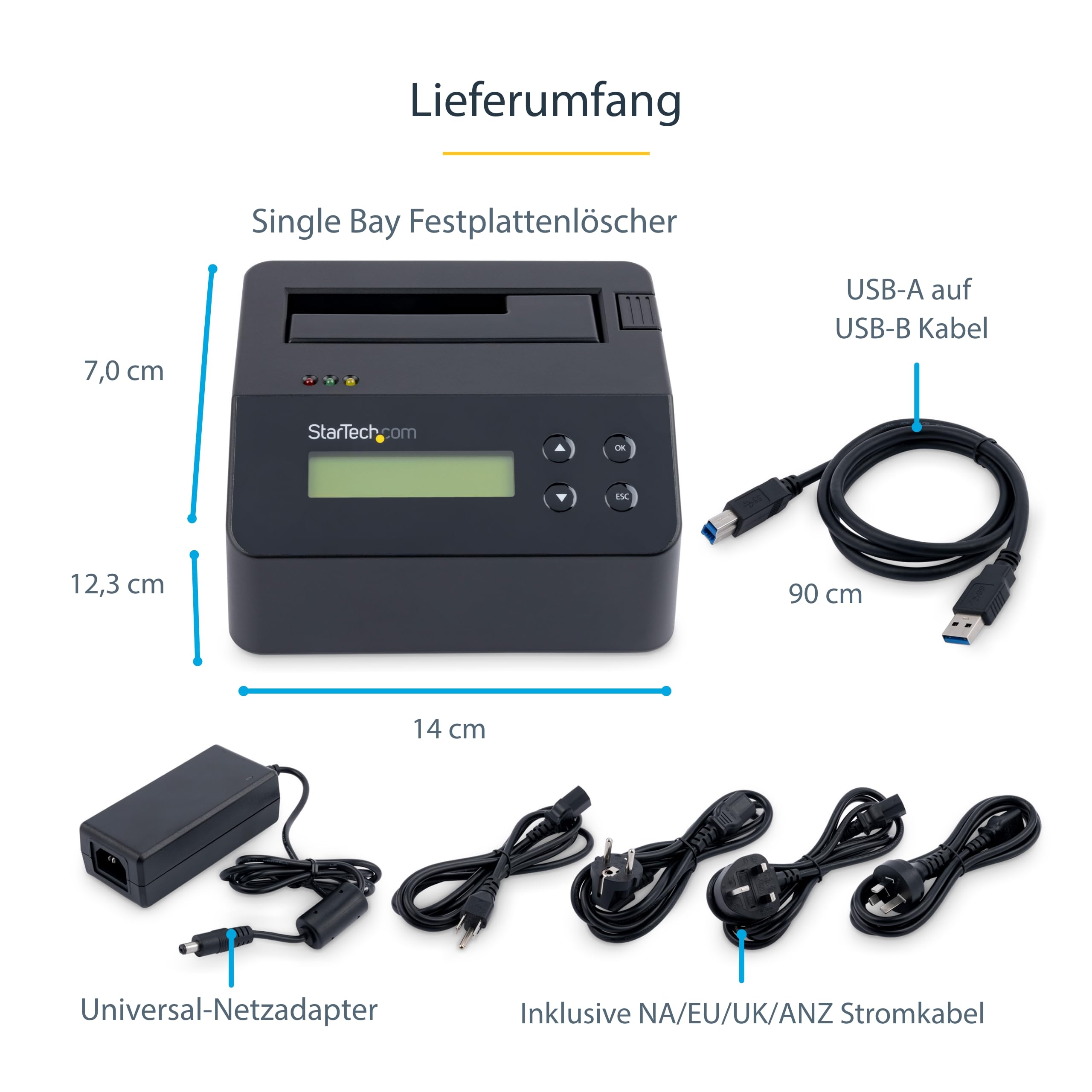 StarTech.com Festplatten Eraser - für 2,5" / 3,5" SATA SSD Laufwerk - USB 3.0 - 4Kn Unterstützung - Festplatten Dock