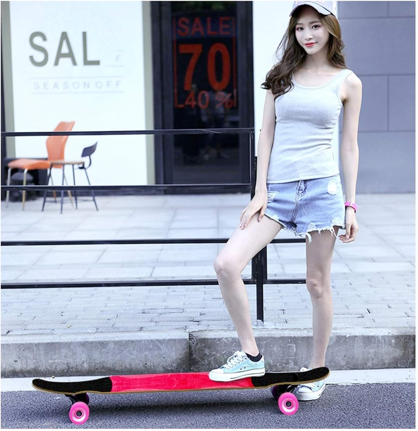 Skateboard Cruiser 7 Layer Maple Skate Board Deck Long Boards Skateboard for Girls Boys, Longboard 47 Inch Drop Through Longboards Complete for Beginners Kids Adults Teens (Color : Style G)