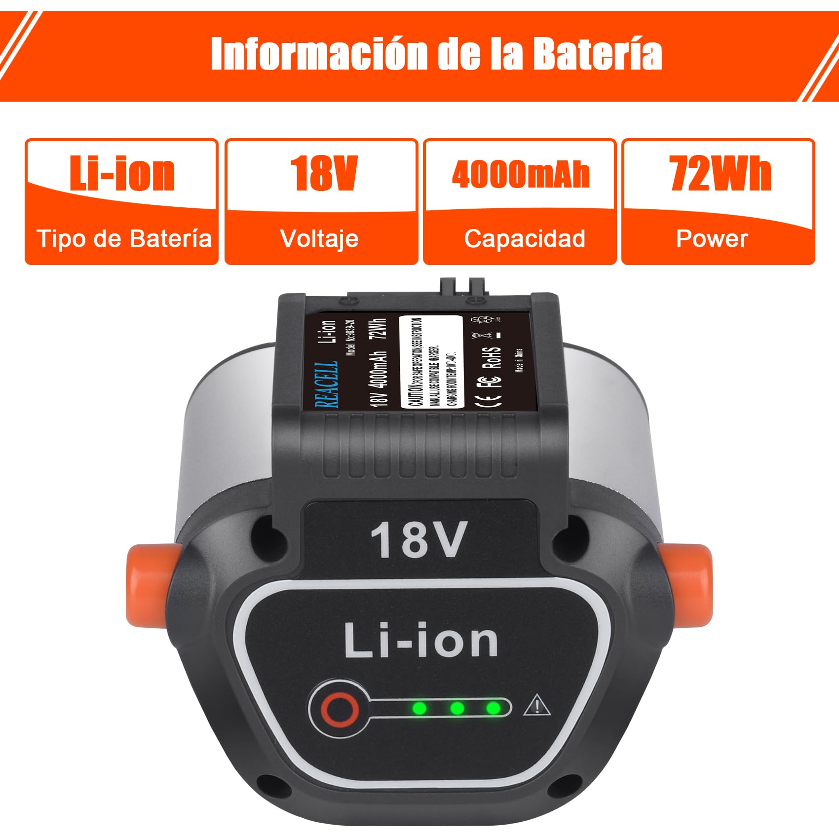 18V Batería Compatible para Gardena 18V BLi-18 Bateria 9840-20 9839-20 | REACELL 4000mAh Alta Capacidad, Baterías recargables de iones de litio, Compatible con Gardena Li-Ion System 18V Herramientas