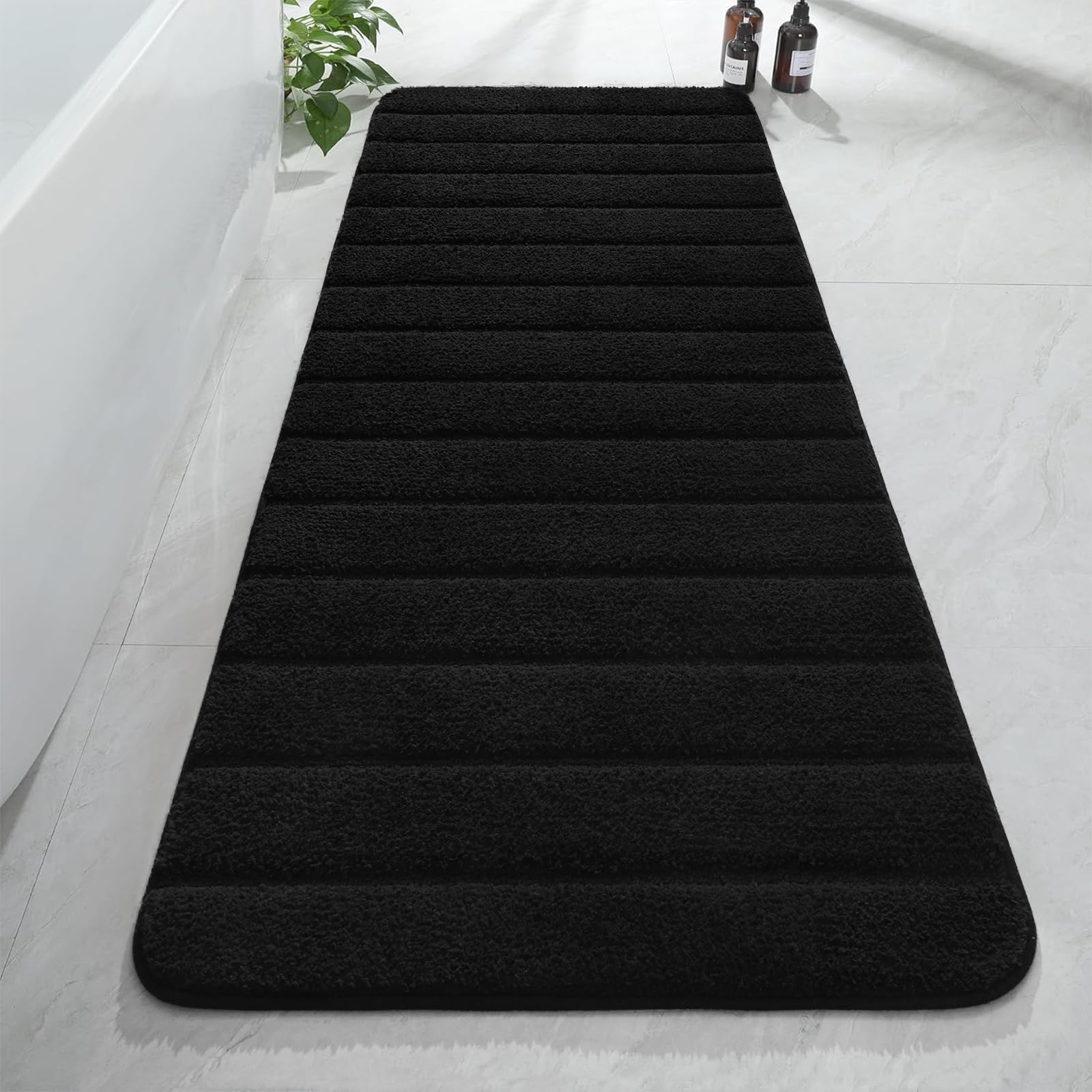 AROGAN Luxury Long Bathroom Runner Rugs Thick Soft and Absorbent Microfiber Non Slip Bath Mat Rubber Backing Striped
