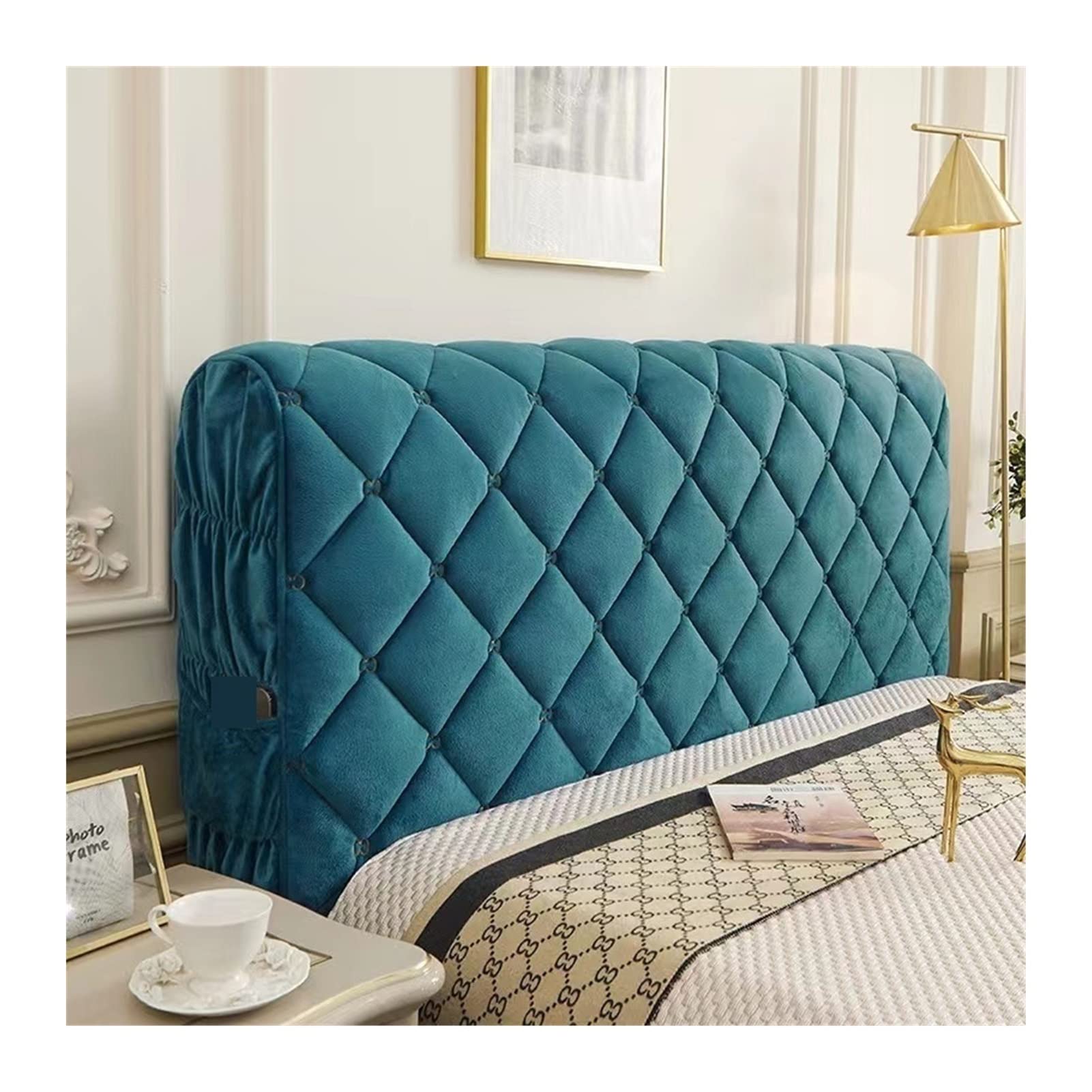 MTKSFDC Bed Headboard Cover Embroidered Velvet Quilted Headboard Cover Solid Color Soft Fluffy Short Plush All-inclusive Bed Head Cover(Dark Green,W140 x H65cm)